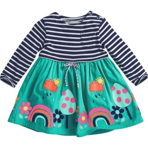 Kids Frocks 2021 Autumn Baby Girl Clothes Brand Dress Toddler Gift Casual Cotton Striped House Print Dresses for Kids 2-7 Years