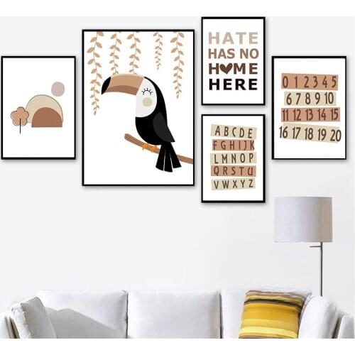 Baby Nursery Rainbow ABC Letter Arabic Numerals Poster Sun Mountain Tree Bird Architecture Canvas Painting Nordic Home Decor