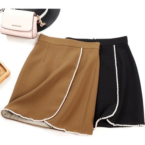 2021 Autumn and Winter French elegant graceful skirt Pearl curled skirt high waist one-step skirt hip A- line Skirts 0425