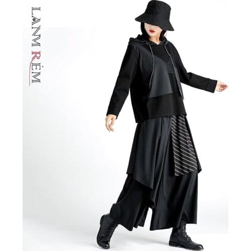 LANMREM 2021 Autumn and winter black color skirt style pants 2021 large-scale pants wide leg pants womens fashion pants 2A2782