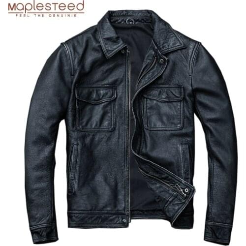 MAPLESTEED Vintage Black Real Leather Jacket Men 100% Natural Calf Skin Red Brown Leather Jackets Mens Leather Coat Autumn M174