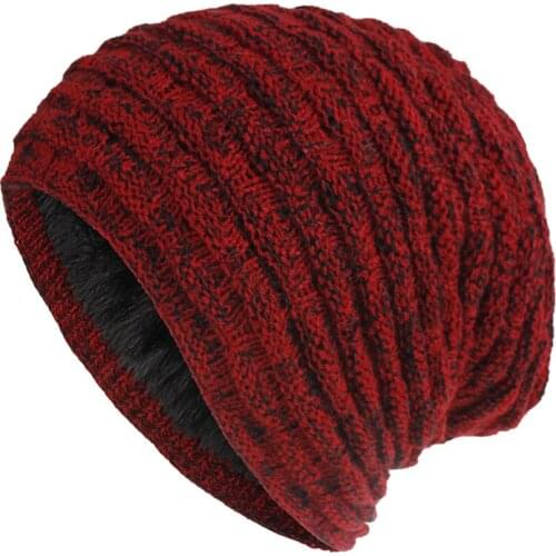 KENSHELLEY Men Knitted Slouchy Beanie Hat Plus Velvet Striped Woolen Hat Outdoor Womens men Winter Warm Fashion Hedging Hat