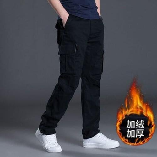 Mens Winter Pants Thick Warm Cargo Pants Casual Fleece Pockets Fur Trouser Plus Size 4XL Fashion Loose Baggy Joger Worker Male