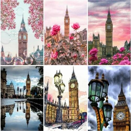 EverShine Diamond Embroidery Building Mosaic Kits Wall Art Diamond Painting Landscape Cross Stitch Handmade Gift Needlework