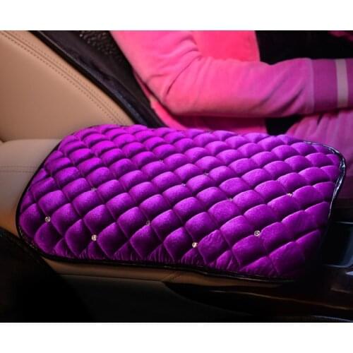 Crystal Plush Car Armrest Pad Cover for Armrests Center Console Winter Rhinestone Car Armrest Cushion Universal Size Box Covers