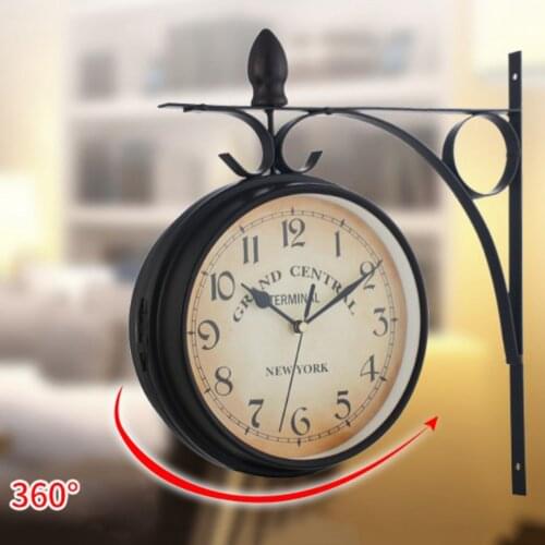 Retro Wall Clocks Double-Side ing Clock Metal Iron Mute Clock Living Room Bracket Clock Garden Home Decoration