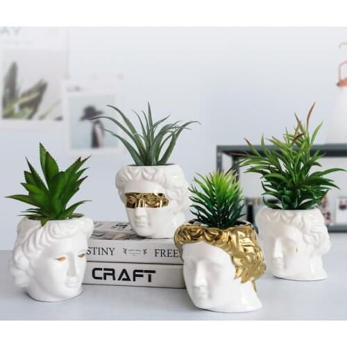 Nordic Ceramic David Head Flower Pot Makeup Brushes Storage Box Pencil Holder Home Decoration Succulent Plants White Face Vase