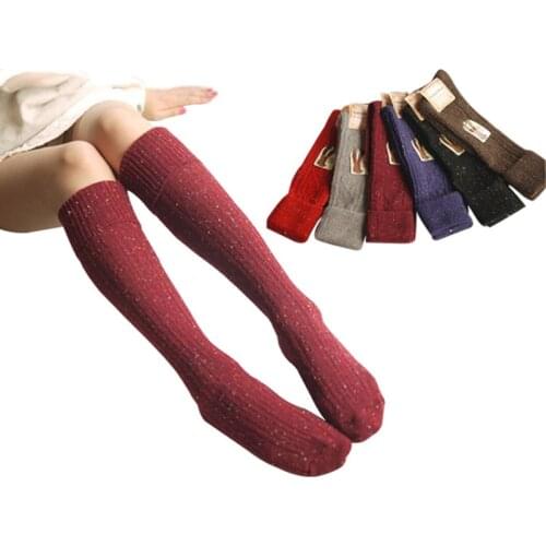 Autumn Winter Wool Blended Socks Long Warm Socks Turn Up Rib Dot Boot Women Girls Lady Calcetines mujer Lady Girl Meias Hosiery