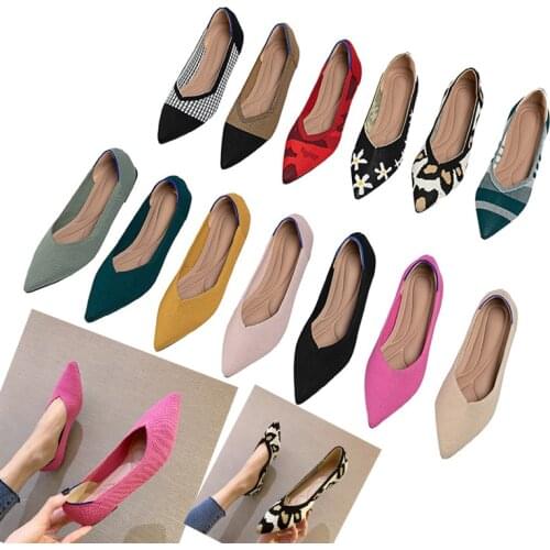 2021The New Spring Andautumn Flat Shoes Fashion Leisure Womens Flat Shoes Pointed Knitting Elastic Comfortable Boutique Shoes