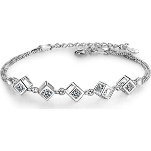 New fashion creative personality wild love cube crystal female models silver plated bracelets JO045