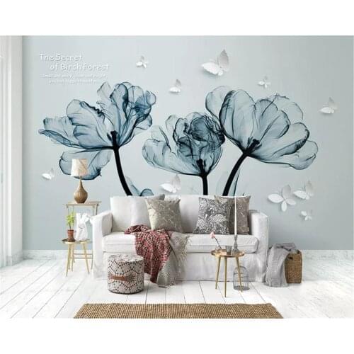 Beibehang Thicken fashion decorative painting stereo 3d wallpaper 3D fantasy blue flowers TV background wall papers home decor