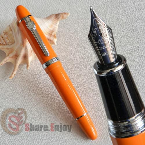FOUNTAIN PEN 18KGP MEDIUM BROAD NIB NOBLE JINHAO 159 ORANGE AND SILVER THICK