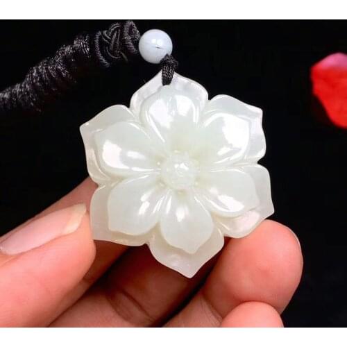 Genuine Natural White Jade Flower Pendant For Women Fashion Charms Jewellery Real Chinese Jades Stone Accessories Amulet Gifts