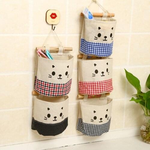 Cotton linen art wardrobe storage hanging bag cartoon door hanging front storage bag sundries storage bask
