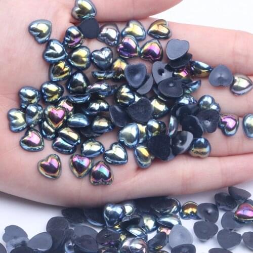 Flatback Half Pearls Imitation Heart Shape 12mm 1000pcs Glue On Resin Pearls AB Colors Scrapbook Wedding Cards Nail Jewelry