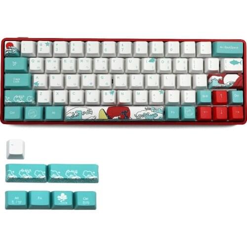 Russian 71 Keys Sea Coral Ukiyo-e Keycap Dye Sublimation OEM Mechanical Keyboard For GH60 XD64 DZ60 GK61 GK64 Au30 21 Dropship