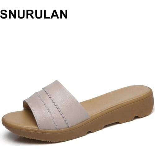 SNURULANSandals for women in genuine cowhide leather flat shoes women without lace summer Woman slides leisure beach Flip flops