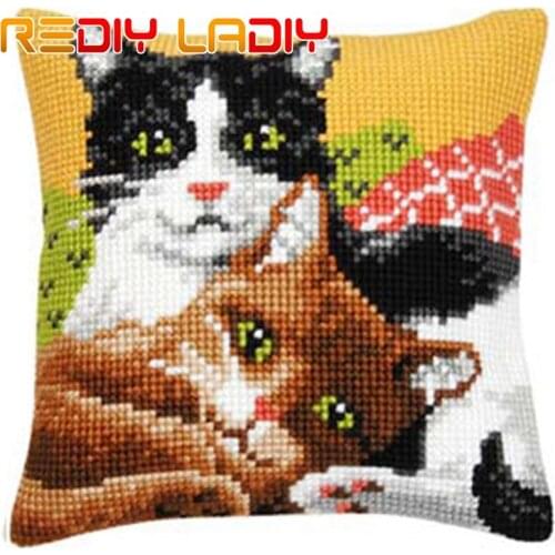DIY Cross Stitch Cushion Snow Deer Chunky Yarn Cross-Stitch Kits Needlework Pre-Printed Canvas Pillow Home Decor Arts & Crafts