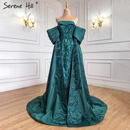 Serene Hill Green Mermaid Luxury Evening Dresses Gowns 2021 Satin Elegant Sexy For Women Party HM67227