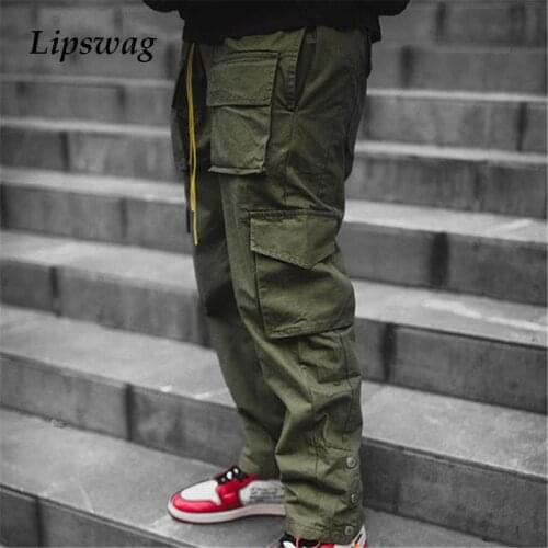 Spring Summer Mens Loose Pockets Cargo Pants Fashion Streetwear 2021 Casual Jogger ​Trousers Men Harajuku Drawstring Baggy Pants