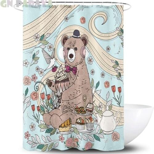 Cartoon bear green Bath Curtains Waterproof Polyester Fabric cute kid‘s’ fashion Shower Curtains Screen with Hooks Accessories
