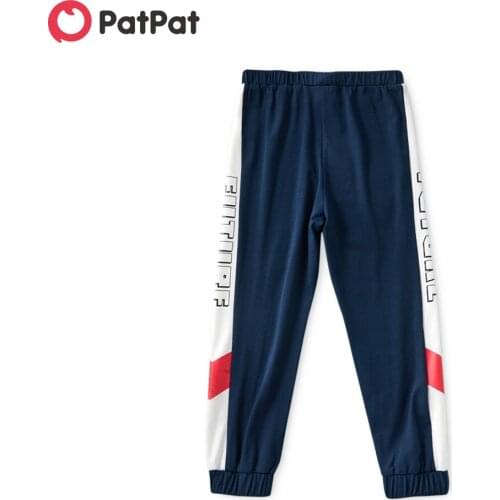 PatPat Trendy Kid Boy Letter Print Colorblock Elasticized Casual Pants Sporty Sweatpants
