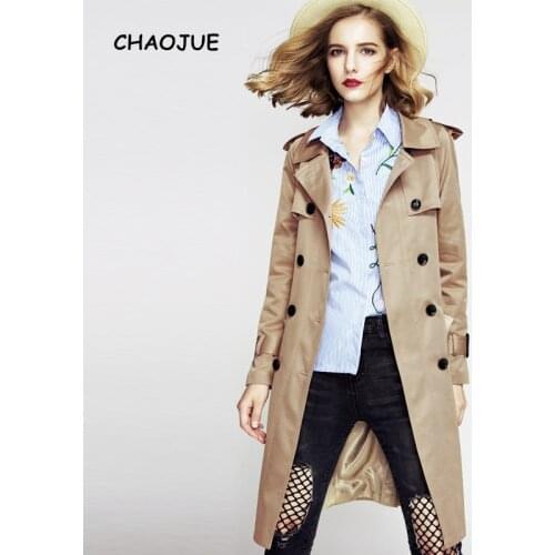CHAOJUE Brand Young Women Coat London High Quality Khaki Long Trench British Ladies Knit Coats Plus Size Loose Outwear as Gift