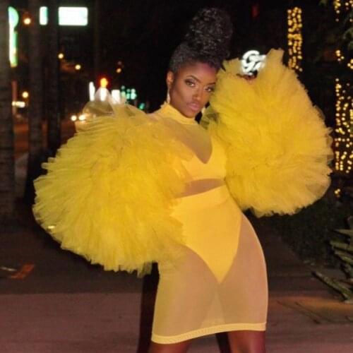 Golden Yellow Tiered Party Dresses With Bikini Short Prom Gowns Sleeve Ruffled vestido de curto Knee Length Party Dress Woman