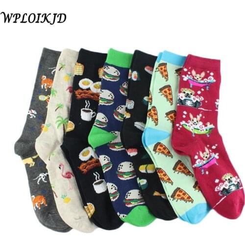 [WPLOIKJD]Pug Harajuku Funny Socks Egg Creative Cotton Socks Women Divertidos Unisex Happy Animal Sokken Female Calcetines Mujer