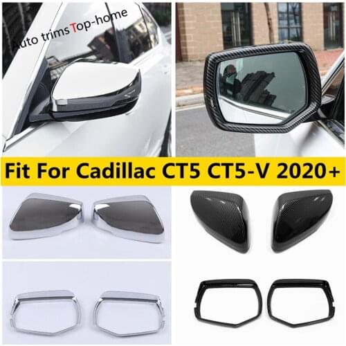 Yimaautotrims Rearview Mirror Side Wing Cover Trim ABS Chrome / Carbon Fiber Look Accessories For Cadillac CT5 CT5-V 2020 2021