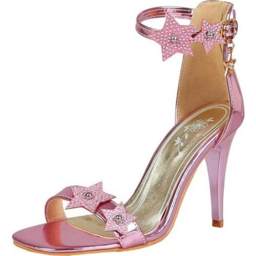 2020 Summer Sandals Women Sexy Stiletto High Heels Open Toe Buckle Sandals Plus Size 45 Gold Silver Pink Dress Wedding Sandals
