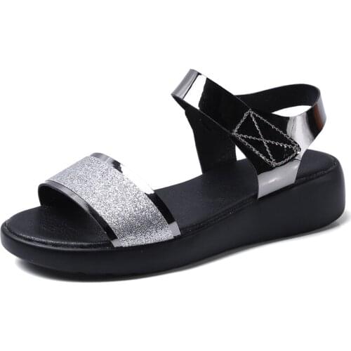 YSHUNIJ 2021 Glitter Luxury Summer women sandals Light Weight flat Sandals women Shinny Mirror beach flip flops ladies sandals