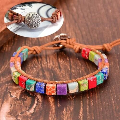 Square Color Natural Stone Bracelet Color Fashion Retro Geometric Handmade Womens Luxury Jewelry Bracelets For Women