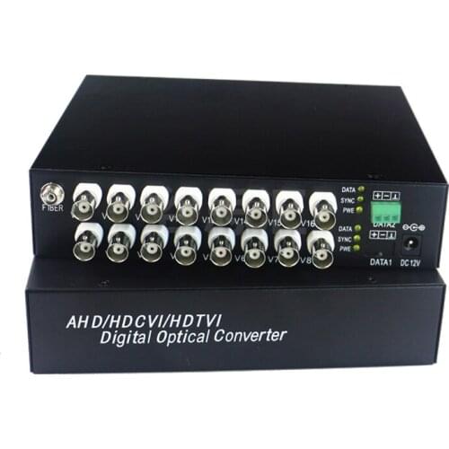 1pair 16Channel 720P 960P AHD CVI TVI Fiber Optical Video Converter 16V1D Single Mode Single Fiber 10KM with Reverse RS485 Data