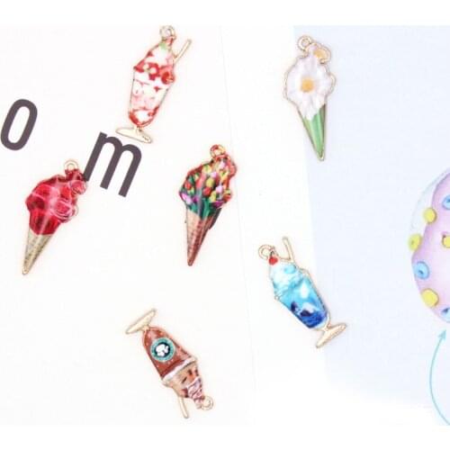 10pcs/lot Colorful Printing ice cream milk tea Pendants Food Enamel Charms for DIY Earring Jewelry Handmade Finding XL803