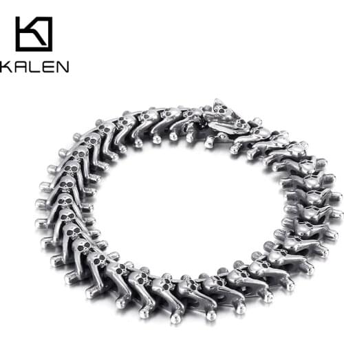 15mm Skull Centipede Bracelet Men Stainless Steel Gothic Dropship Jewelry