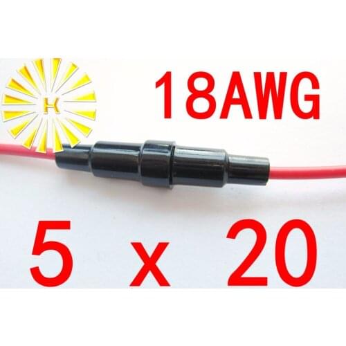 #18 Wire 5*20mm Black Plastic Fuse Holder With 18AWG Red Cable x 200PCS