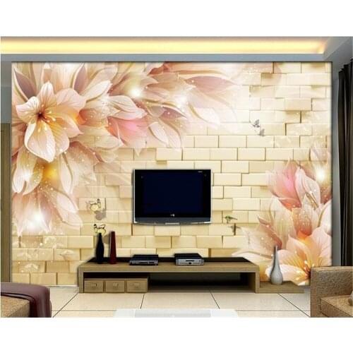 Beibehang 3d stereoscopic flowers mural modern TV backdrop brick wallpaper living room bedroom mural papel de parede wallpaper