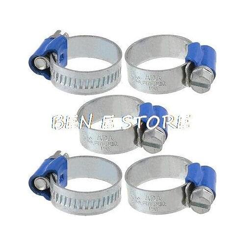 5 Pcs 13mm to 20mm Adjustable Metal Worm Drive Blue Band Hose Clamp