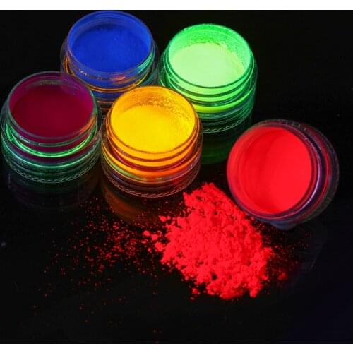 6PCS Ultrafine Fluorescent Nail Powder Kit Neon Phosphor Colorful Nail Art Glitter Pigment 3D Glow Luminous Dust Decorations