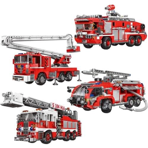 700pcs+ City Fire Car Station Model Truck Building Blocks Ladder Compatible Construction Firefighter Man Truck Bricks Toys