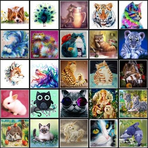 5D DIY Full Circle Character Landscape Diamond Painting Animal Tiger Cat Mosaic Cross Stitch Mosaic Home Decoration Wall Paste