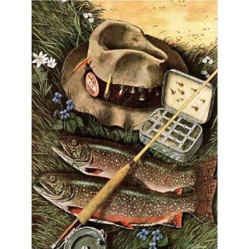 DIY Diamond Painting Cross Stitch fish Pattern full Square drill Resin Mosaic arts 5D Diamond Embroidery fishing rod home Decor