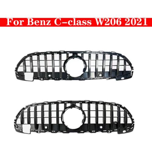 Auto Styling Middle Grille For Benz C-Class W206 2021 Sports Modification Front GT Bumper Grill Center Grille to C63 AMG Style