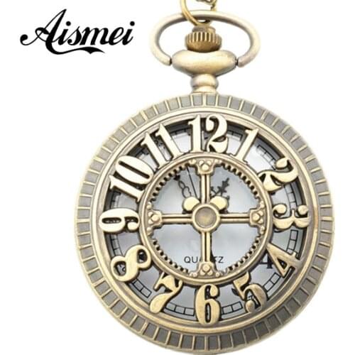 Retro classic quartz European pop Bronze Big dial number Antique watches pendant Necklace pocket watches