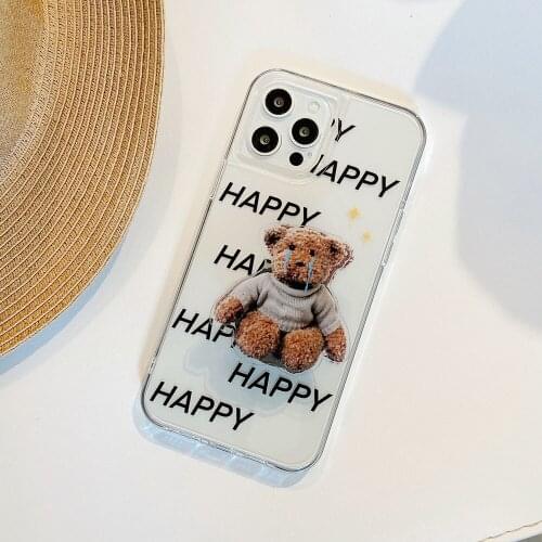Cute Bear Stand Holder Phone Case for iphone 12 Pro 11 Max Mini XS X XR 8 7Plus Transparent Shockproof Soft Silicone Cover