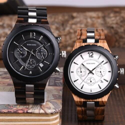BOBO BIRD Relogio Masculino Luxury Brand Military Watch Quartz Date Wristwatch Wood Chronograph Timepiece Gift for Father J-R22