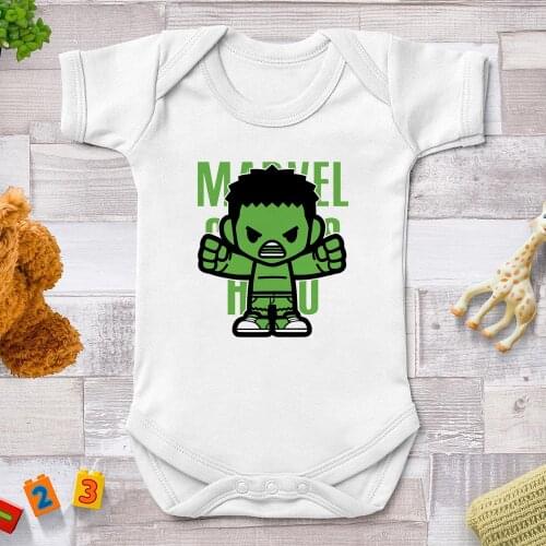 Baby Clothes Bodysuit Marvel Avengers Hulk Newborn Infant Toddler Short Sleeve Girls Boys Jumper Onesie White Baby Playsuit
