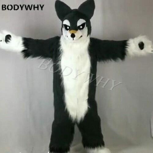 Long Fur Fox Husky Dog Furry Costume Wolf Fursuit Mascot Costume Suits Cosplay Party Dress Adult New Outfit Costume