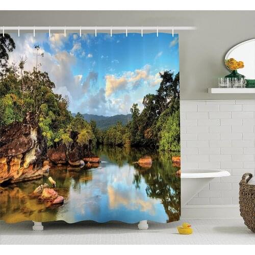 Lake House Shower Curtain View of The Tropical Jungle River at The Beach of Masoala National Park in Madagascar Bath Curtains